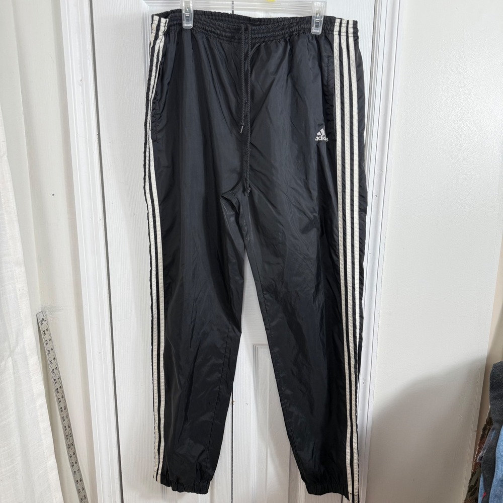Adidas‎ Vintage Windbreaker Track Pants XL Black White 3-Stripe Y2K Athleisure